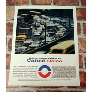 General‎ Motors - Announces United Delco - Retro Cars on Hwy 1961 Vtg PRINT AD